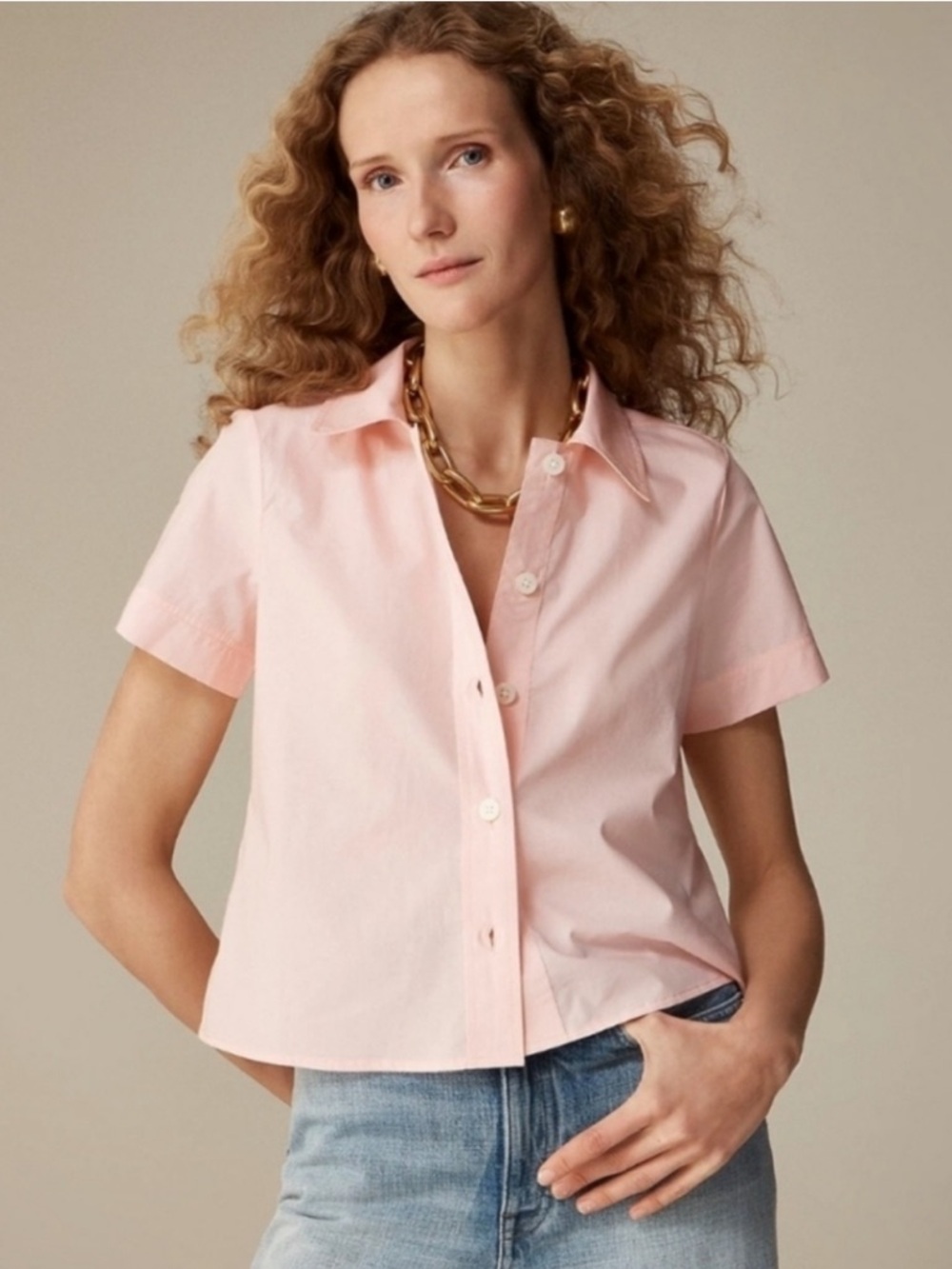 J. CREW Gamine Shirt in Pink Cotton Poplin